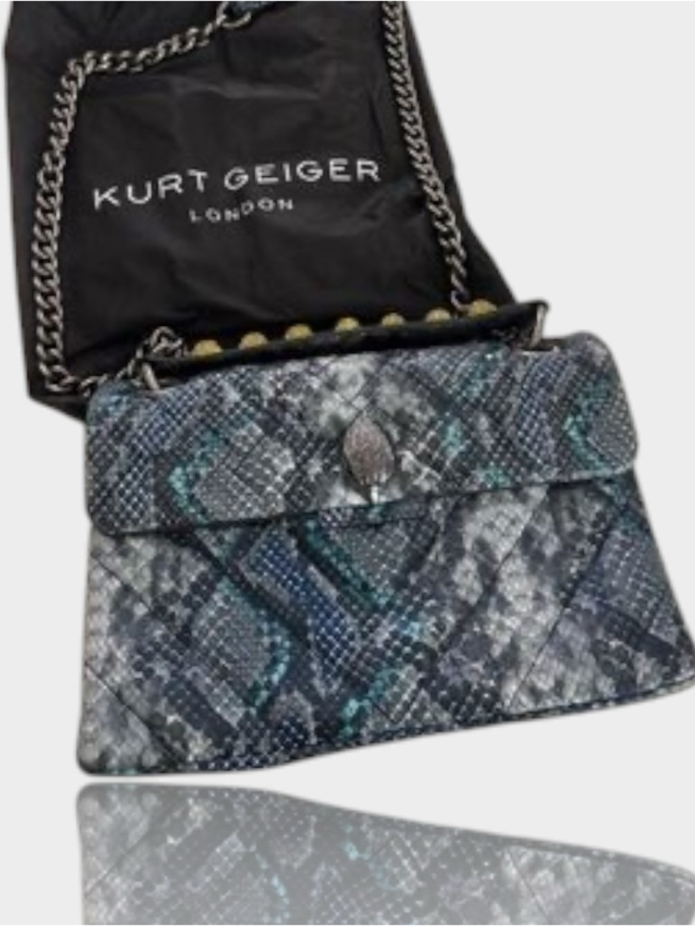 Kurt Geiger 🪢RARE❗️XL Blue and Grey Snake-Print Crossbody Bag EUC